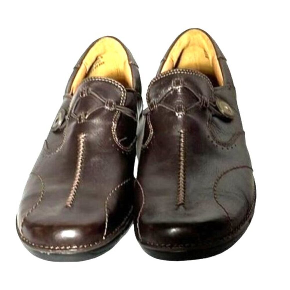 Clarks Unstructured Un.Loop Brown Leather Slip-On Comfort Shoe NWOT Size 9M - Picture 2 of 9